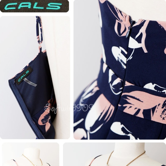 Last☝️ Navy Pink Floral Surplice Wrap Tulip Dress - Picture 6 of 8